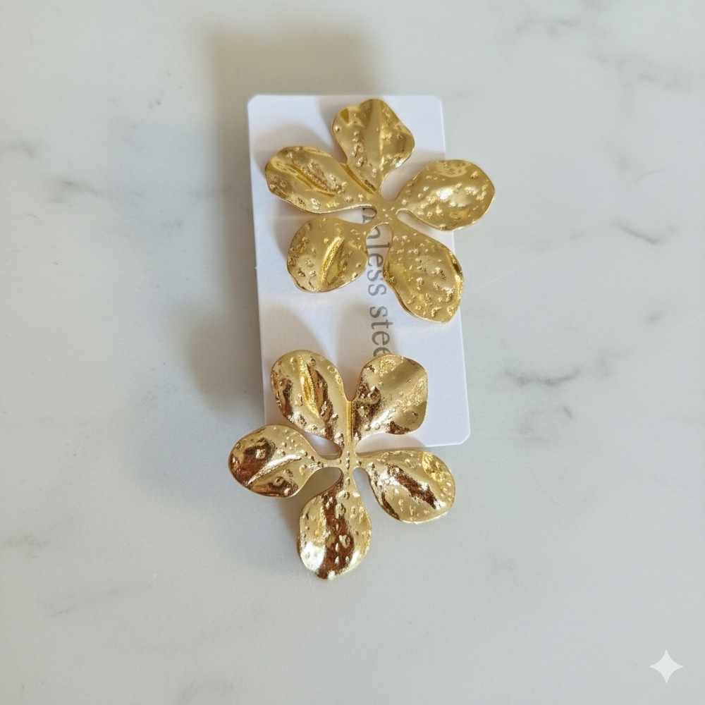 Stainless Steel Gold Flower Earrings